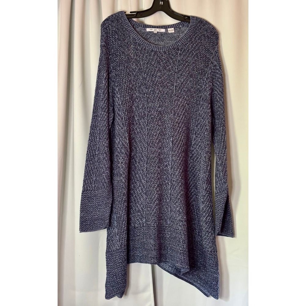 Eight Eight Eight Woman Blue Marled Cotton Sharkbite Hem Tunic Sweater Plus 2X